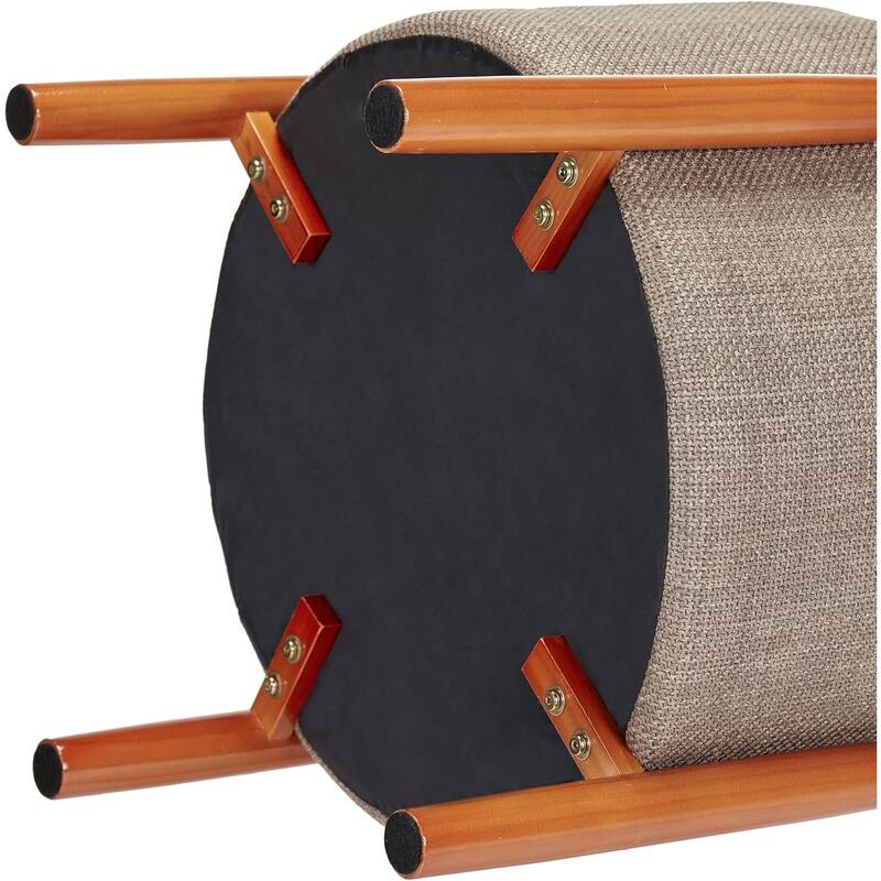 Modern Linen Ottoman with Pine Legs and Hidden Storage Flip Tray