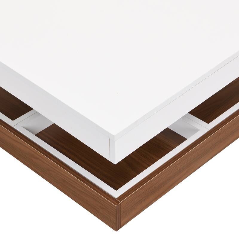 Square Rotating Coffee Table with Three Detachable Tray, 2-Tier Wood Center Table with Storage for Living Room Home Office