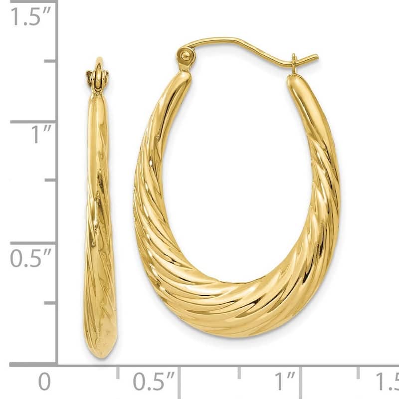Curata 10k Yellow Gold Polished Twisted Oval Hollow Hoop Earrings - 32x22mm