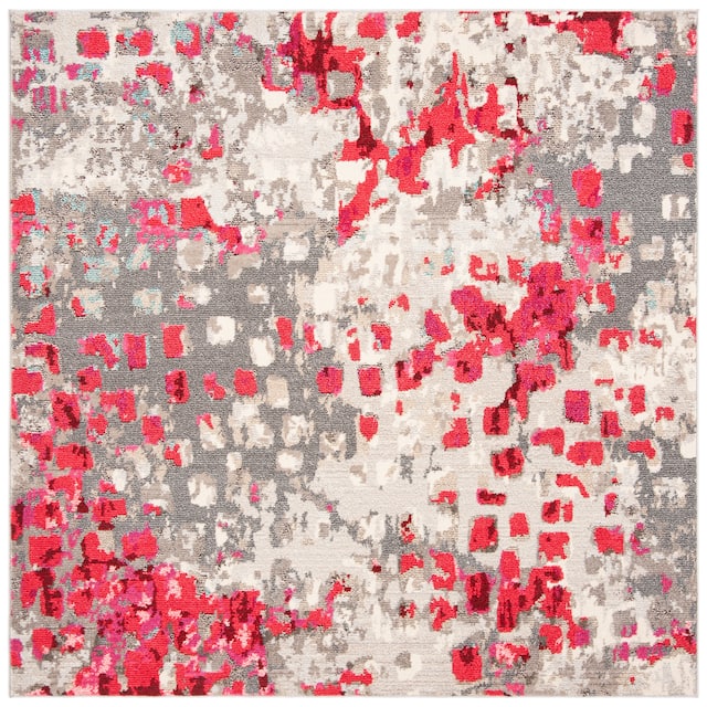SAFAVIEH Madison Gudlin Modern Abstract Watercolor Rug - 3' x 3' Square - Grey/Red