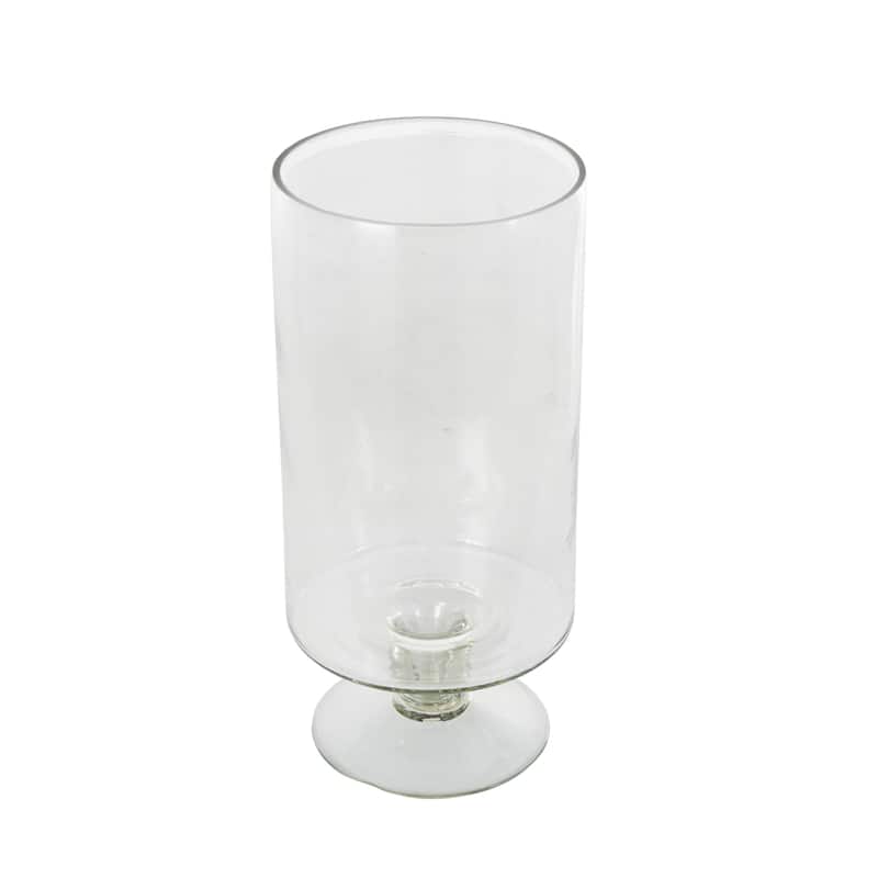 Glass Candle Holder with Elevated Base - Clear - Roche River Decor - 6"W x 6"L x 13"H