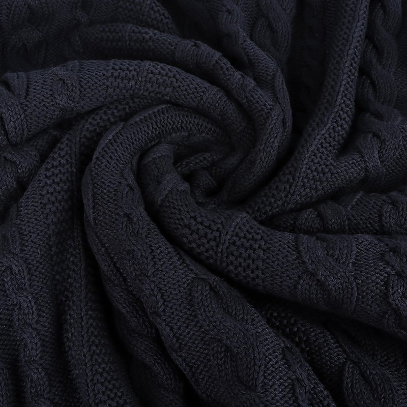Delara Organic Cotton Throw Blanket 50x70 inches, GOTS Certified Cable Knitted Throws Blanket for Sofa Couch Bed, Baby Nursery