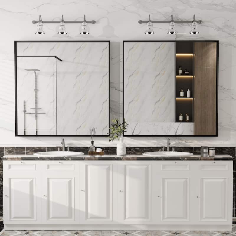 Full Size Metal Frame Wall Mirror Black Tempered Glass for Bathroom