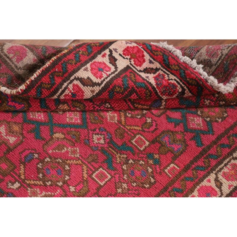 Fuchsia Hamedan Persian Vintage Runner Rug Handmade Wool Carpet - 2'7"x 9'10"