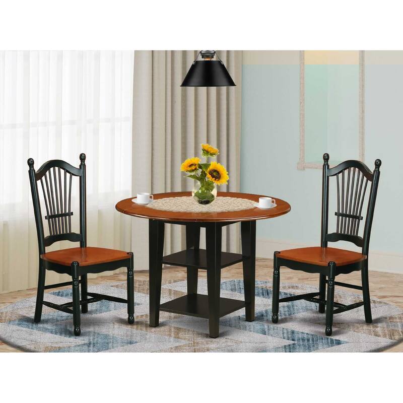 HomeStock 3-Piece Black and Cherry Finish Round Solid Wood Top Dining Table Set