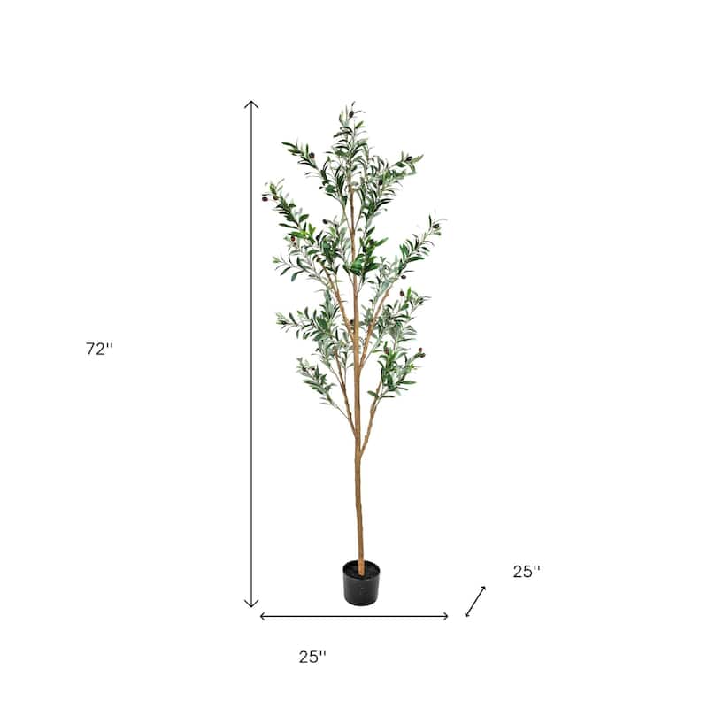 HomeRoots Set of Two 72" Green Artificial Olive Trees in a Black Pots - 25.00 in. x 72.00 in. x 25.00 in.