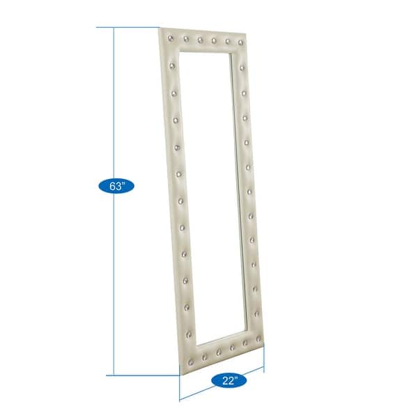 dimension image slide 0 of 2, Elegant Crystal Tufted Full-Length Vanity Mirror - 63"x22" - Versatile Hanging or Leaning Mirror for Bedroom & Dressing Room