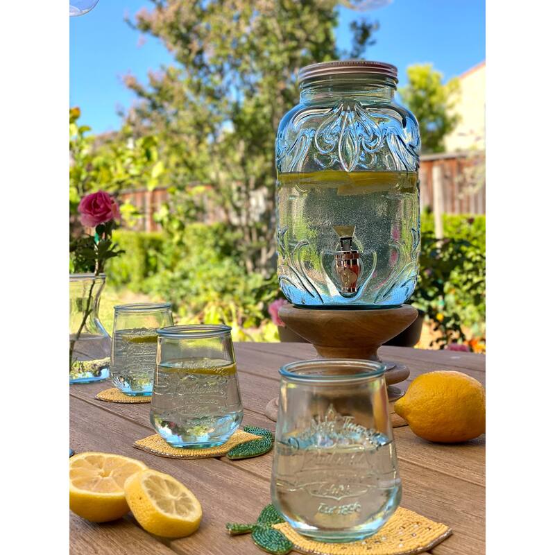 Euro Ceramica Essential Bara Recycled Glass Mason Jar Beverage Dispenser - Made in Spain