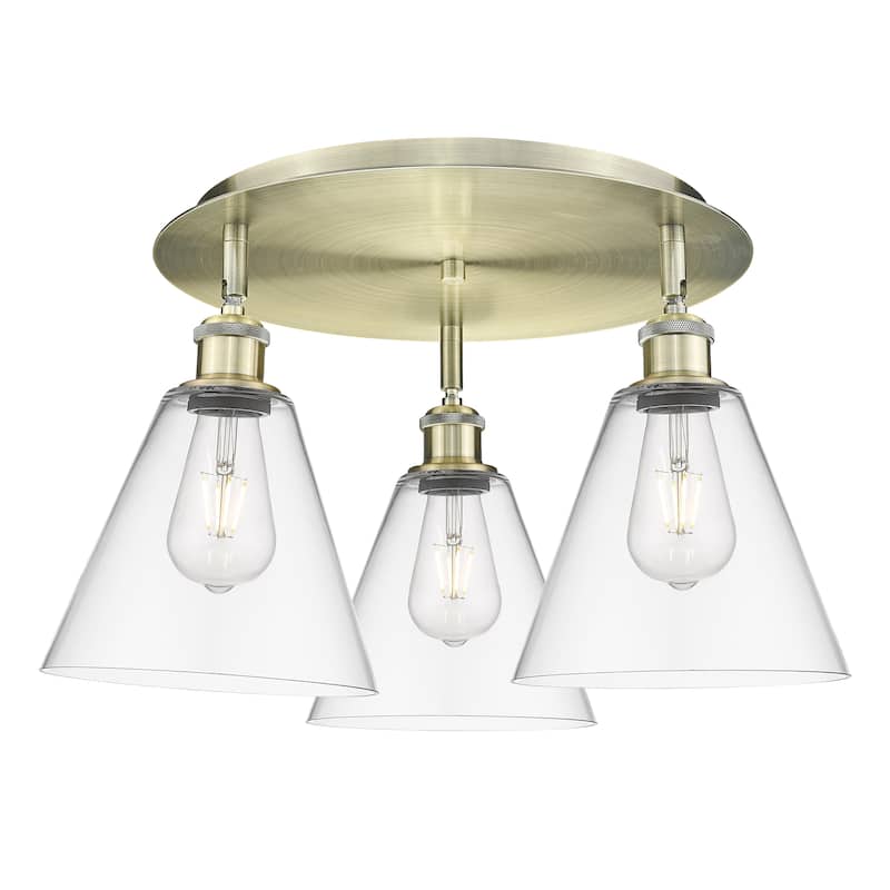 Innovations Lighting Berkshire - 3 Light 20" Flush Mount - Antique Brass/Clear