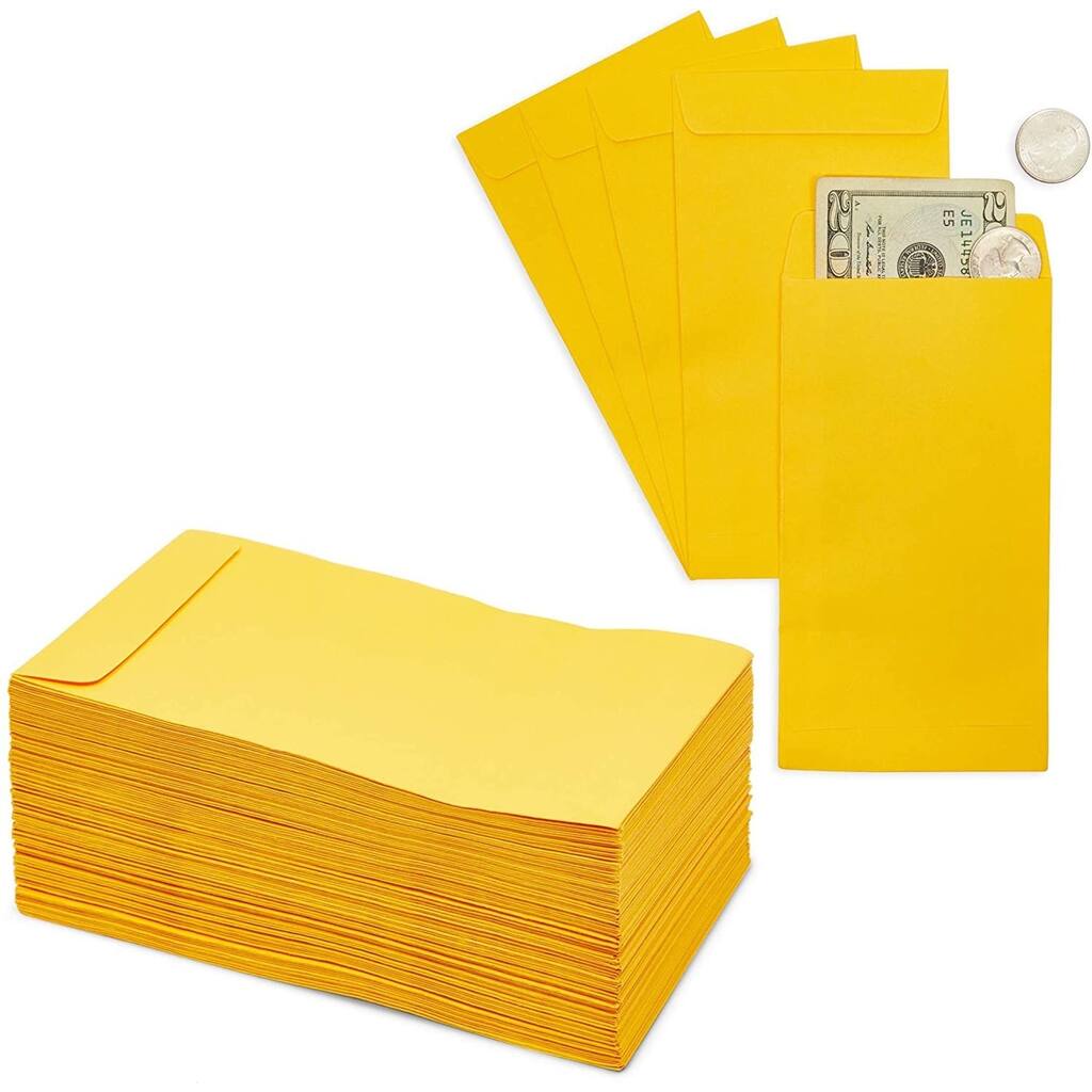 Paper Junkie 100 Pack Money Envelopes for Cash, Payroll, Saving, Currency, Yellow, 3.5x6.5"