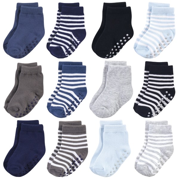 slide 1 of 1, Touched by Nature Baby and Toddler Boy Organic Cotton Socks with Non-Skid Gripper for Fall Resistance, Blue 4-6X - Blue