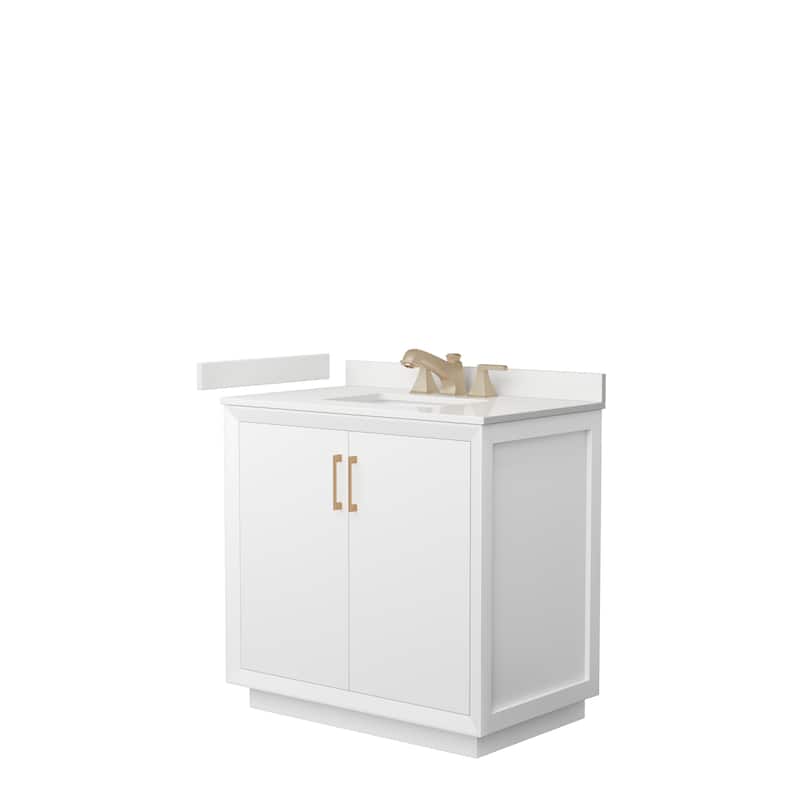 Strada 36-inch Single Vanity, Quartz Top - White, Bronze Trim, White Quartz Top