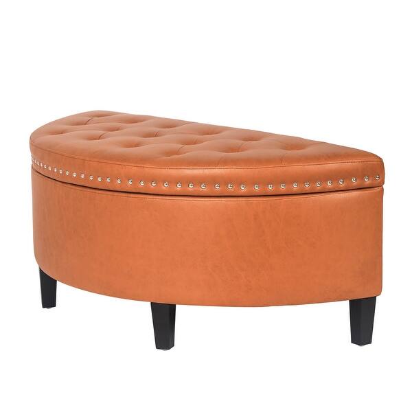 slide 2 of 13, Adeco Half Moon Storage Ottoman Lift Top Entryway or Bed Bench Orange