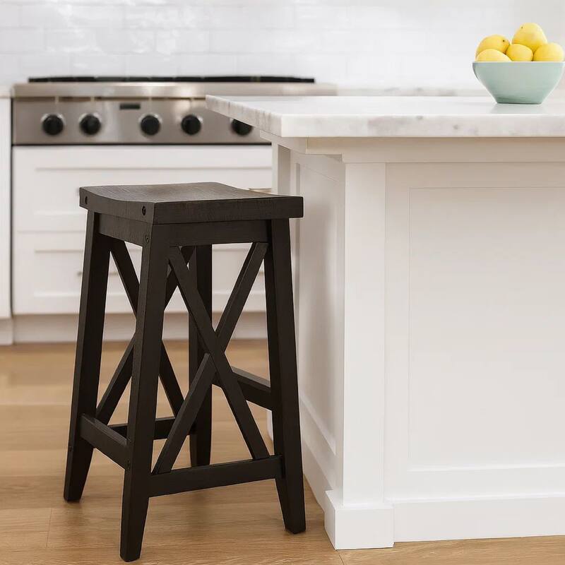 31 Inches Saddle Seat Wooden Barstool, Brown