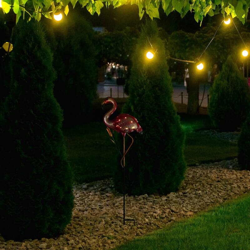 Solar Lighted Pink Flamingo Outdoor Garden Stake - 37.25"