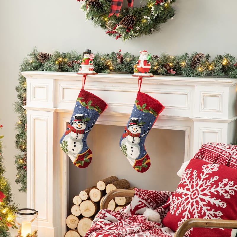Glitzhome 20.5"L Santa Snowman Nutcracker Hooked Christmas Stocking