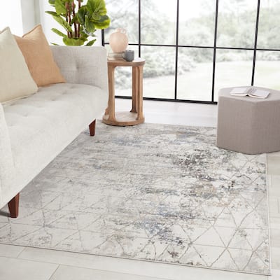 Arya Trellis Gray/ Light Blue Area Rug