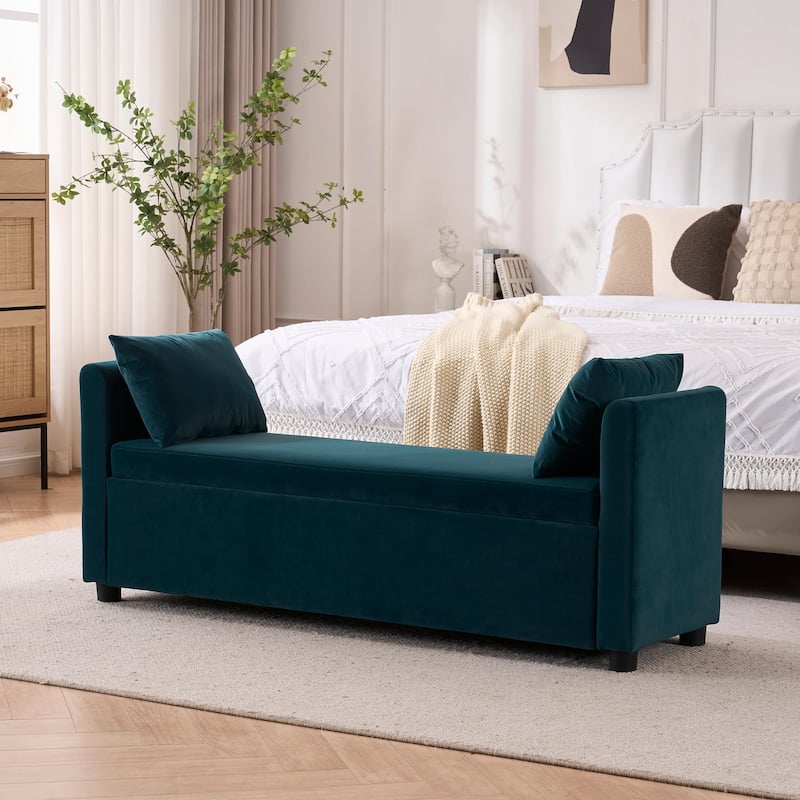 Velvet Storage Bench for Bedroom,End of Bed Bench for King Size Bed, Modern Upholstered Long Ottoman Bench for Entryway