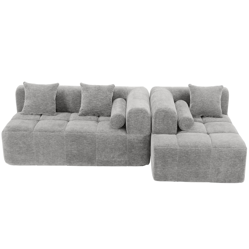 101.2" Chenille Sectional Sofa Full Compressed Sofa Modular Sofa Couch with 2 Side Pockets, Free Combined Sofa