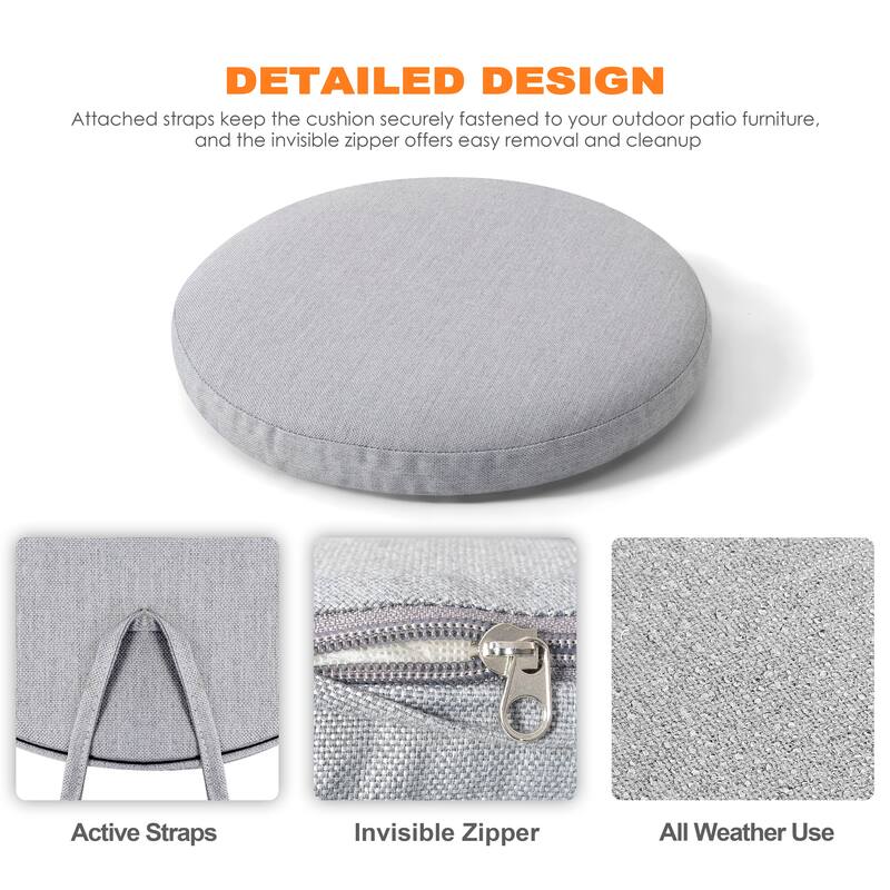 Outdoor 2-Pack 15 Inch x 1.4 Inch Gray Round Chair Seat Cushions with Straps