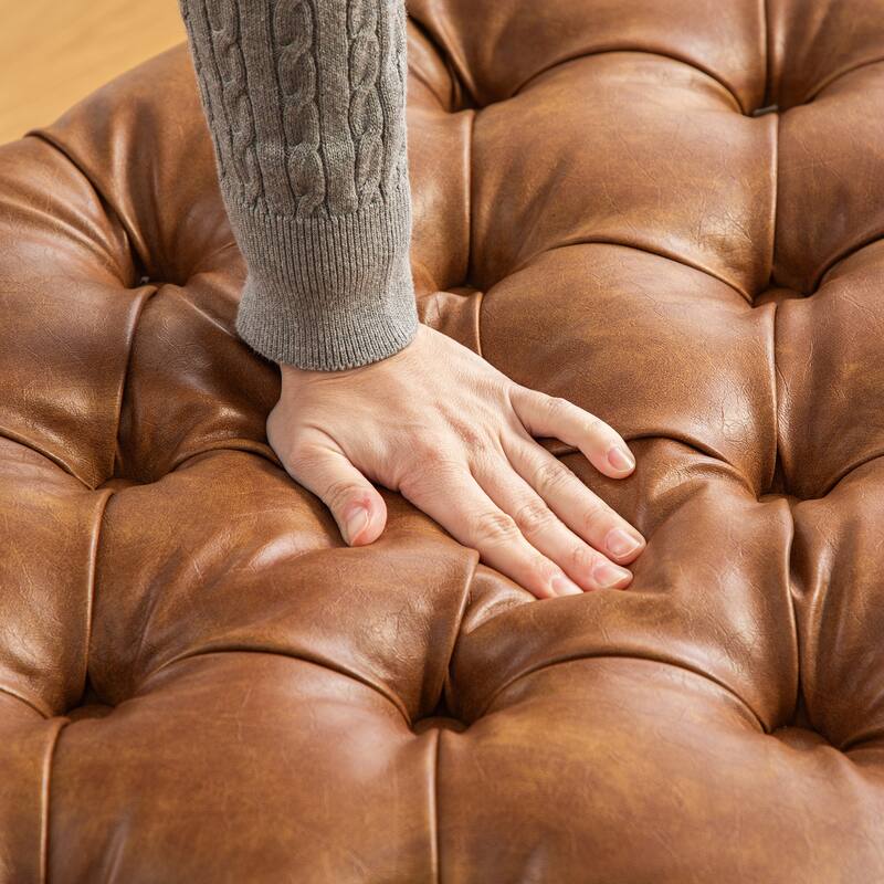 Faux Leather Storage Ottoman Bench End of Bed Bench, Tufted Flip-Top Accent Window Bench with Legs, Bedroom Footrest