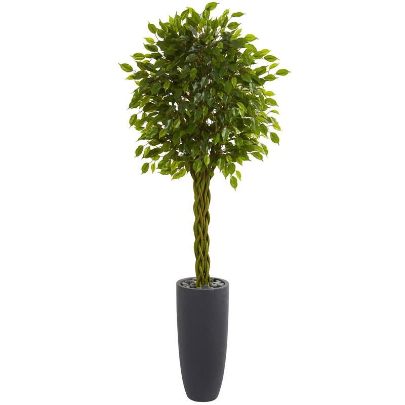 Artificial Tree with Planter - 6.5ft Indoor Outdoor Faux Tree - Elegant Braided Design - Home Decor Accent - 6.5ft.