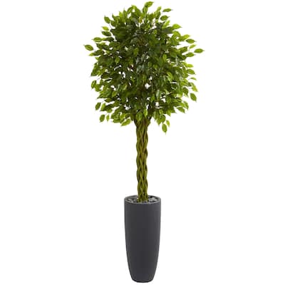 Artificial Tree with Planter - 6.5ft Indoor Outdoor Faux Tree - Elegant Braided Design - Home Decor Accent - 6.5ft.