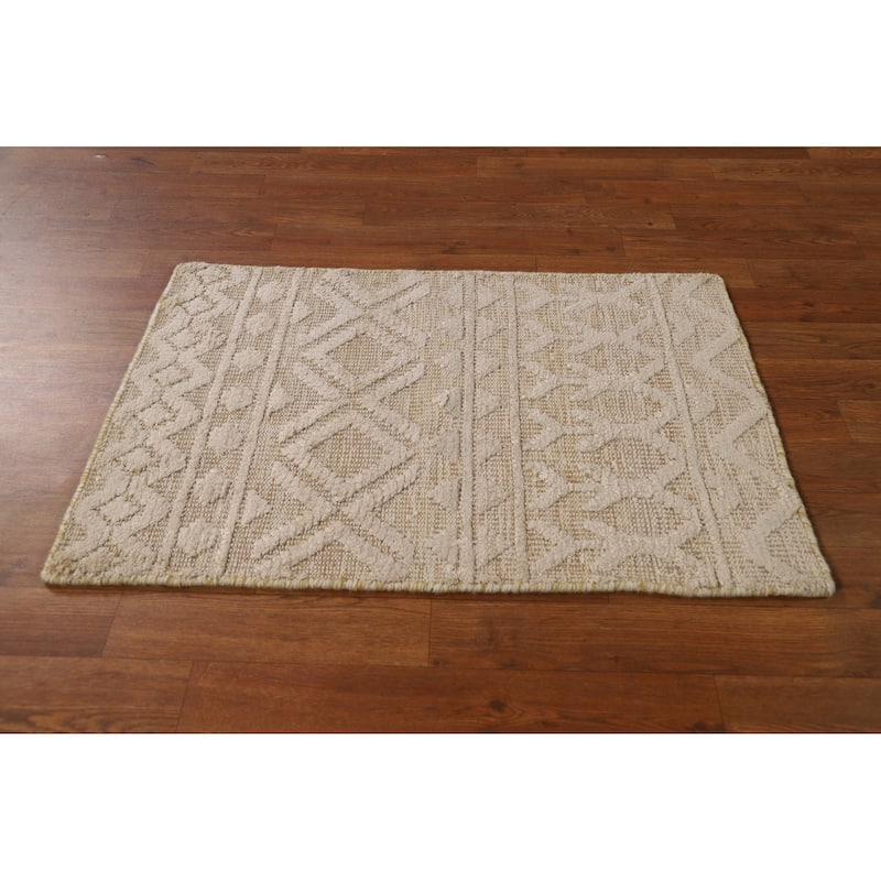 All-Over Geometric Moroccan Oriental Accent Rug Handmade Wool Carpet - 2'0"x 3'0"