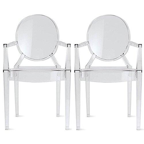 slide 2 of 23, Set of 2 Dining Stackable Chair With Arms Molded Transparent Stacking Plastic For Restaurant Office Desk Kitchen Outdoor Patio