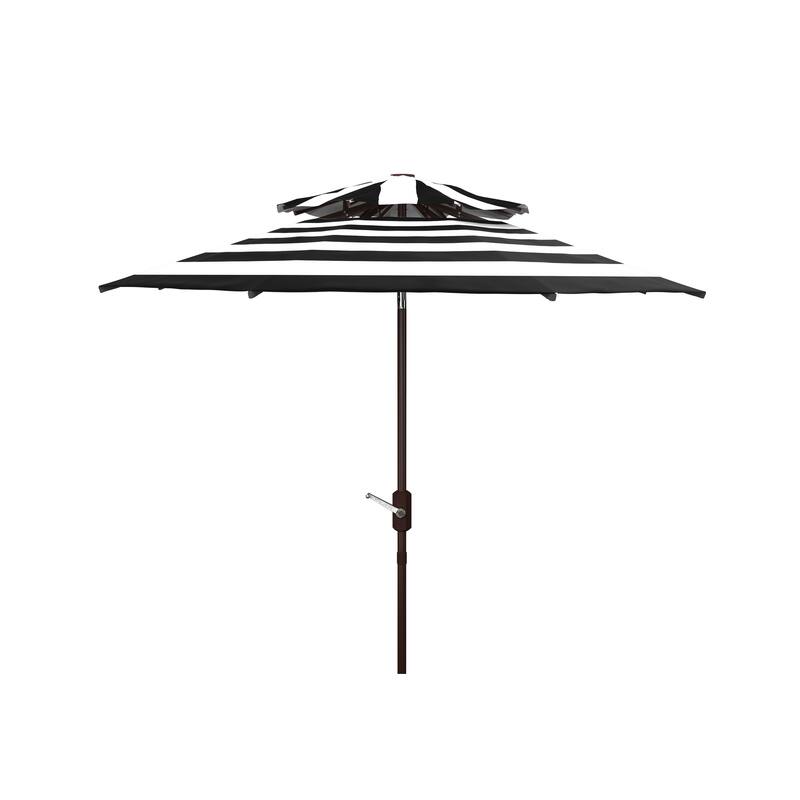 SAFAVIEH Outdoor Diljana Fashion Line 9Ft Double Top Umbrella, Base Not Included - Black/White