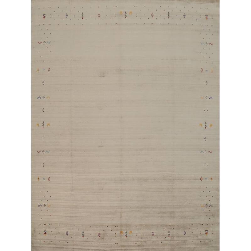 Hand Knotted Oriental Viscose Silk Carpet Tribal Animal Pictorial Beige & Ivories Gabbeh Area Rug - 9' 10'' X 9' 10''