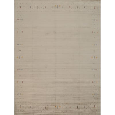 Hand Knotted Oriental Viscose Silk Carpet Tribal Animal Pictorial Beige & Ivories Gabbeh Area Rug - 9' 10'' X 9' 10''