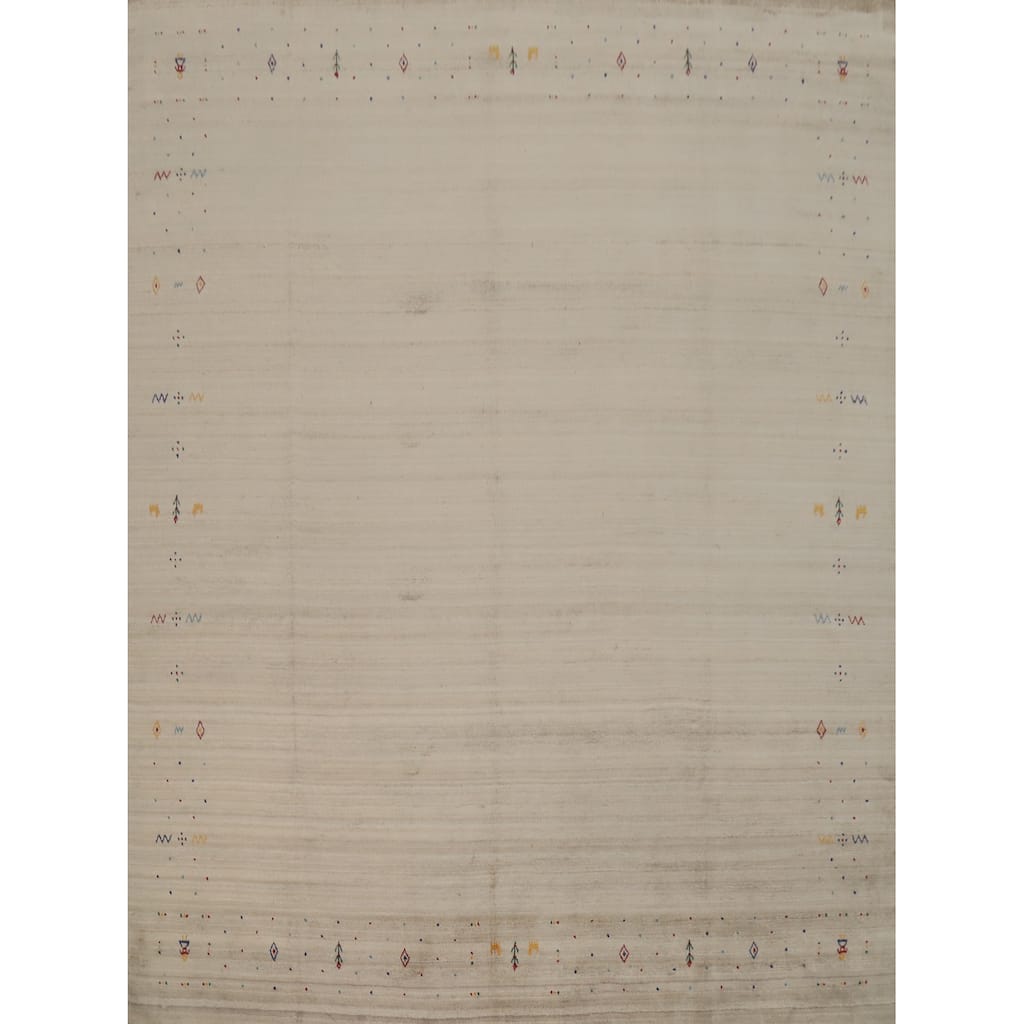 Hand Knotted Oriental Viscose Silk Carpet Tribal Animal Pictorial Beige & Ivories Gabbeh Area Rug - 9' 10'' X 9' 10''