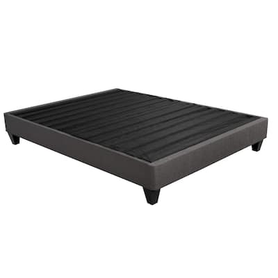 Tamy 13 Inch Queen Size Platform Bed Frame, Wood Base, Dark Gray Linen