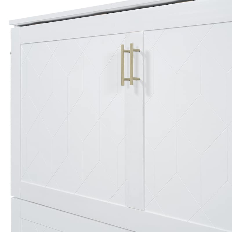 Queen Size Murphy Bed with Pulley System, Storage Drawer, USB Ports, and Sockets, Space-Saving