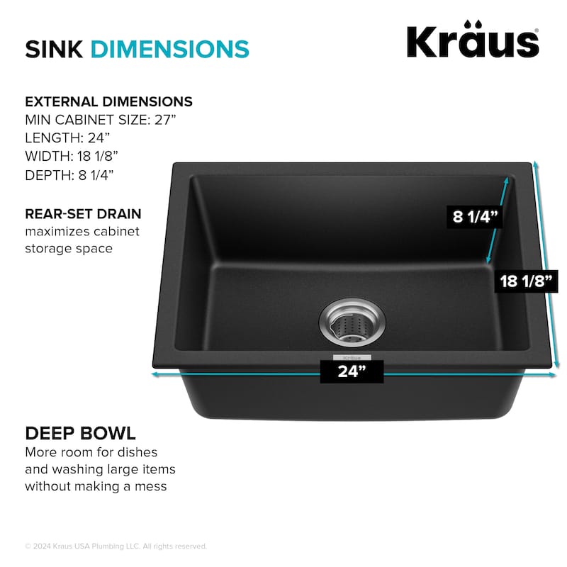 KRAUS Granite 24 inch 1-Bowl Undermount Drop-in Kitchen Sink