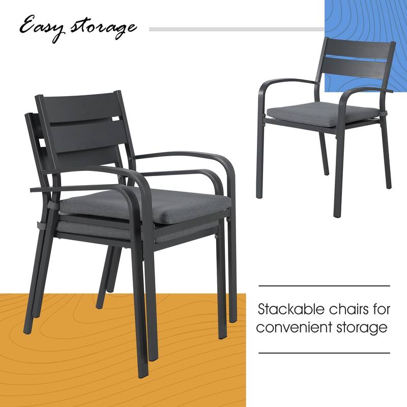Outdoor Cushioned Aluminum Dining Chair Stackable Patio Armchairs (Set of 2)