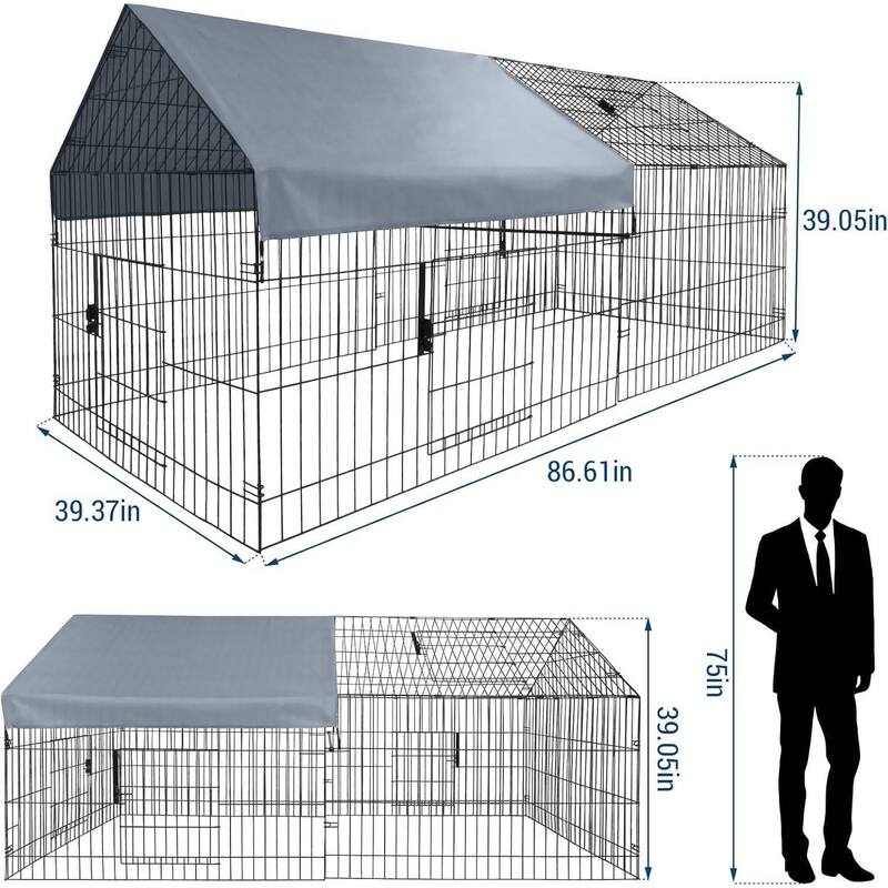 Large Chicken Run Coop, Walk-in Hen House with Waterproof & Sun-Protective Cover
