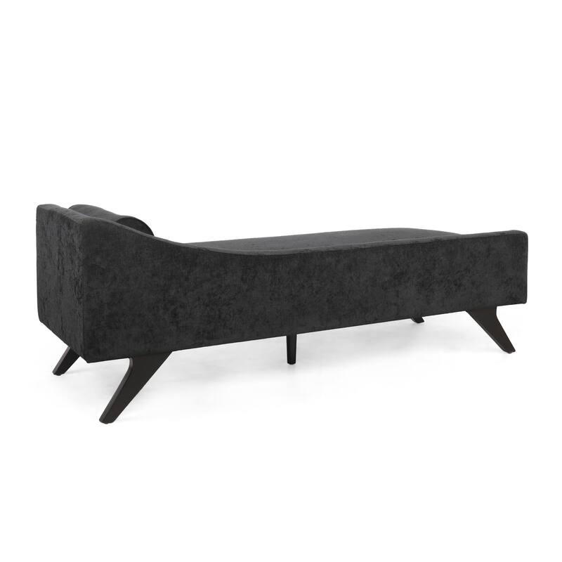 Roomfitters Modern Upholstered Chaise Lounge with Bolster Pillow and Angled Wood Legs, Black