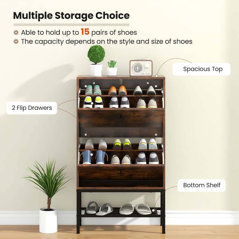 Costway Industrial Shoe Storage Cabinet with 2 Flip Drawers 1 Bottom - See Details