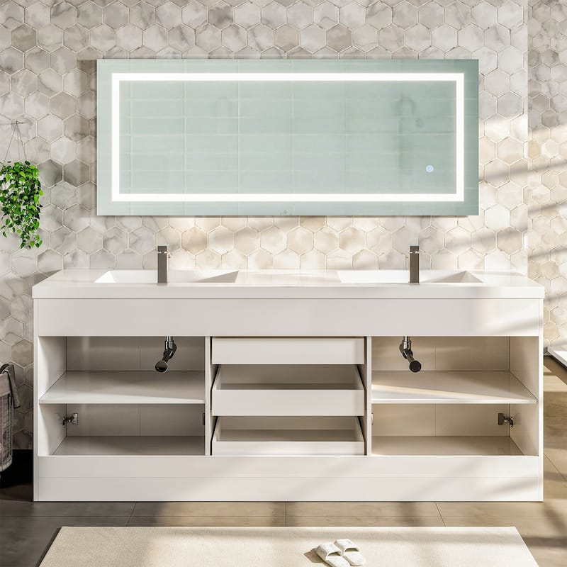 Eviva Lugano 84"W White DS Bath Vanity with Integrated Acrylic Top