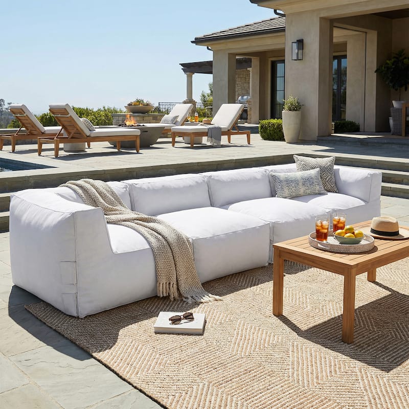 Christopher Knight Home - Nerissa Modular Outdoor/Indoor Bean Bag Sectional Sofa Set with Shredded Foam Filled - 4-Piece Set - Light Grey