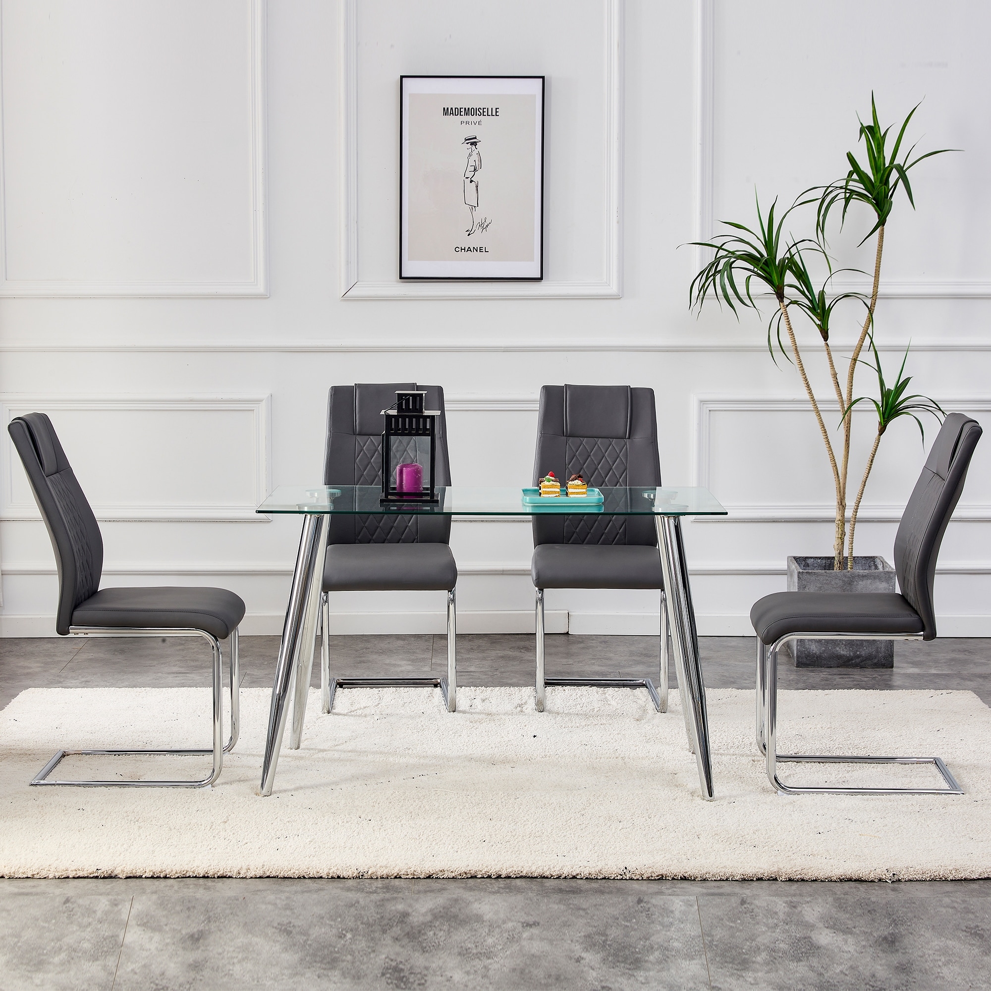 Modern Dining Chairs with Faux Leather Padded Seat
