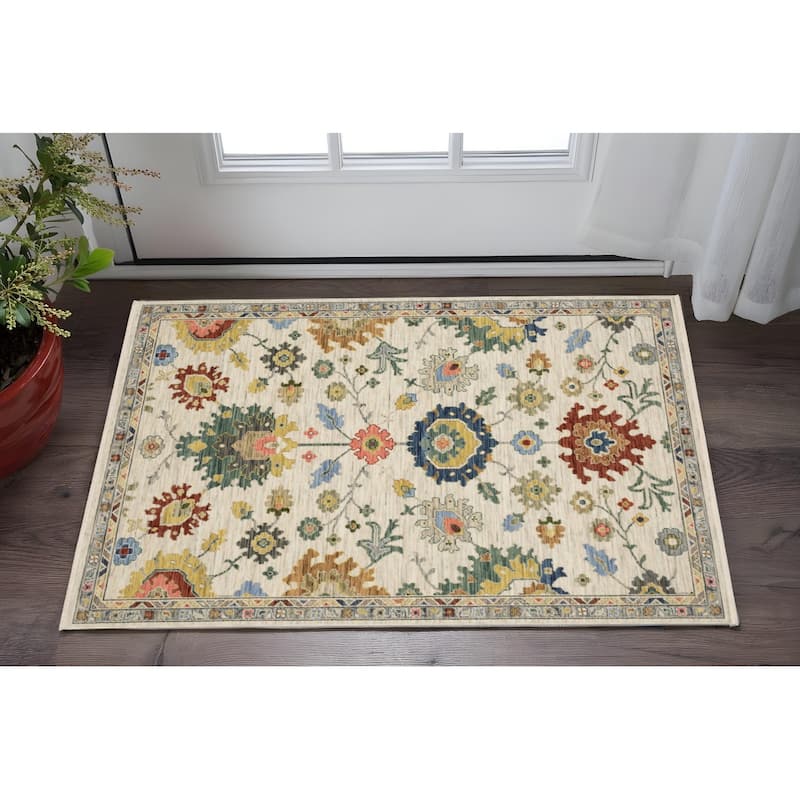 HomeRootsOriental Traditional Rectangle Area Rug - 60.24' X '39.37' X '0.32 - Blue/Red/Ivory