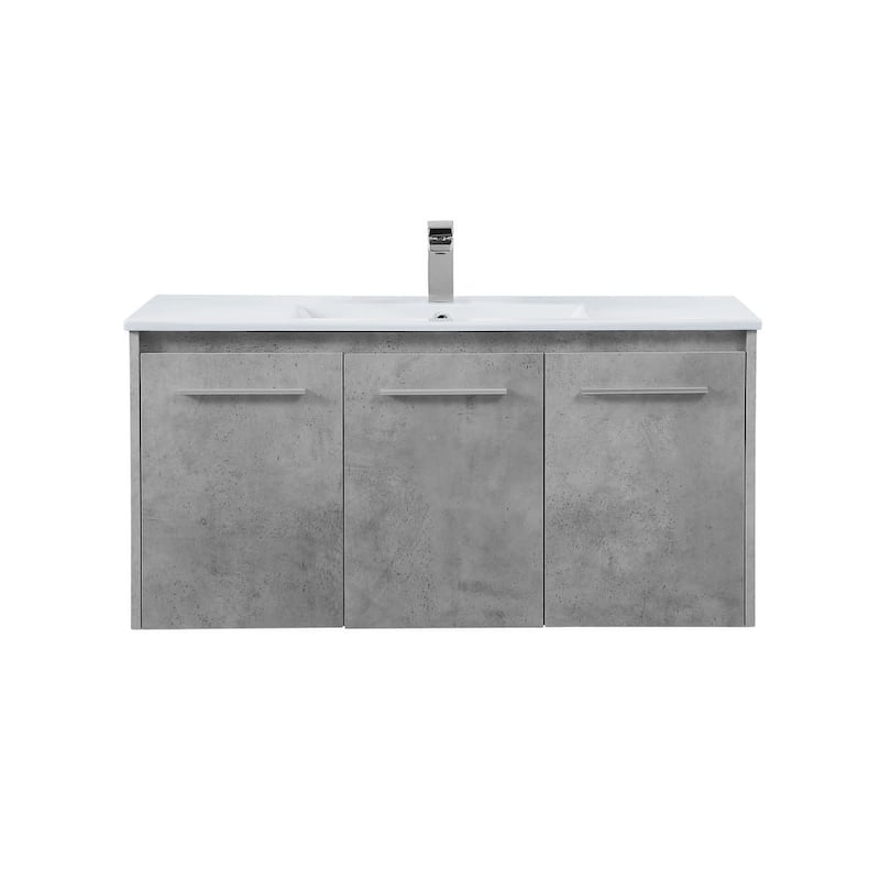 Elegant Lighting VF44040 Rasina 40" Wall Mounted Single Basin Vanity - Concrete Grey - Steel Finish