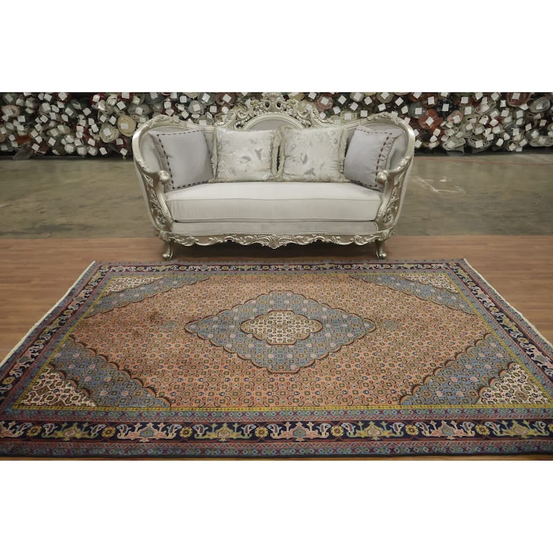 Hand Knotted Oriental 100% Wool Carpet Traditional Geometric Coral Tabriz Area Rug - 9' 3'' X 6' 5''