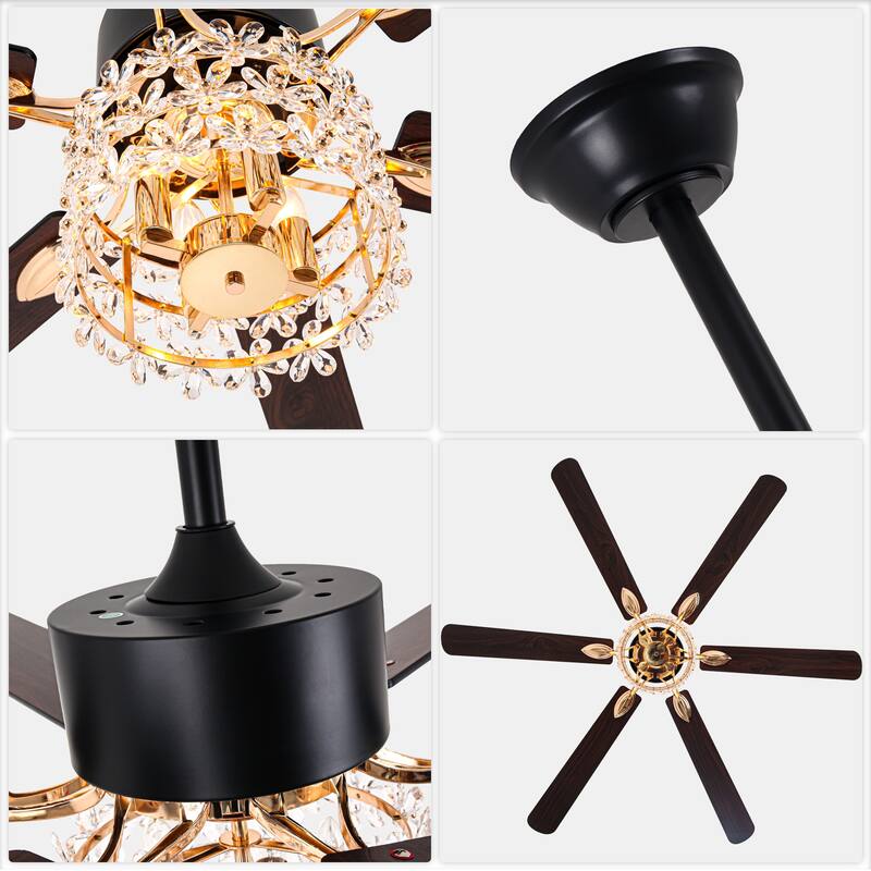 Cusp Barn 65 Inch Modern Crystal Daisy Chandelier Ceiling Fan with Lights and Remote, Slient DC Motor Fandelier Ceiling Fan