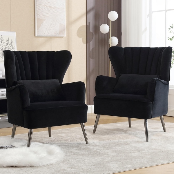 HOMYKA Modern Wingback Arm Chair Upholstered Accent Chair Set Of 2 - On ...