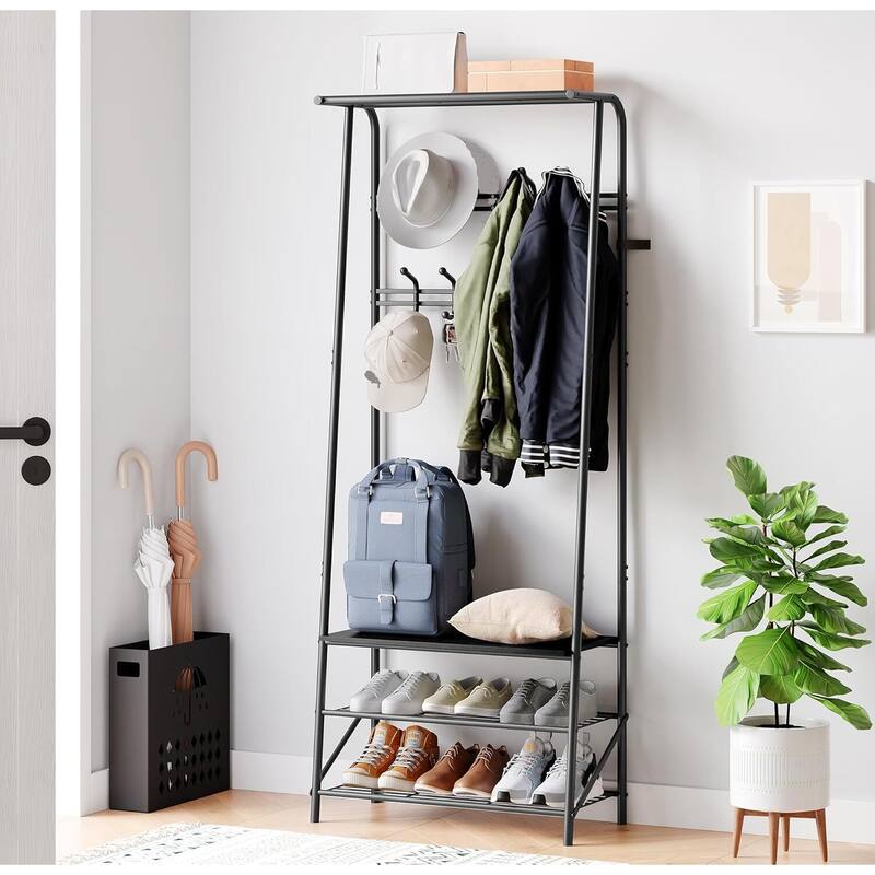 Hall Tree With Shoe Storage Bench, 4-In-1, Steel Frame With 10 Hooks for Entryway, Freestanding Coat Rack Stand for Home - N/A