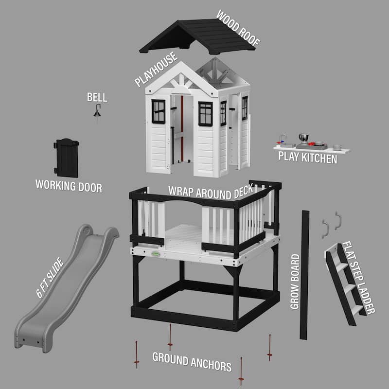 Backyard Discovery Sweetwater Heights White Wooden Playhouse w/ Slide - 6'3" x 10'0"